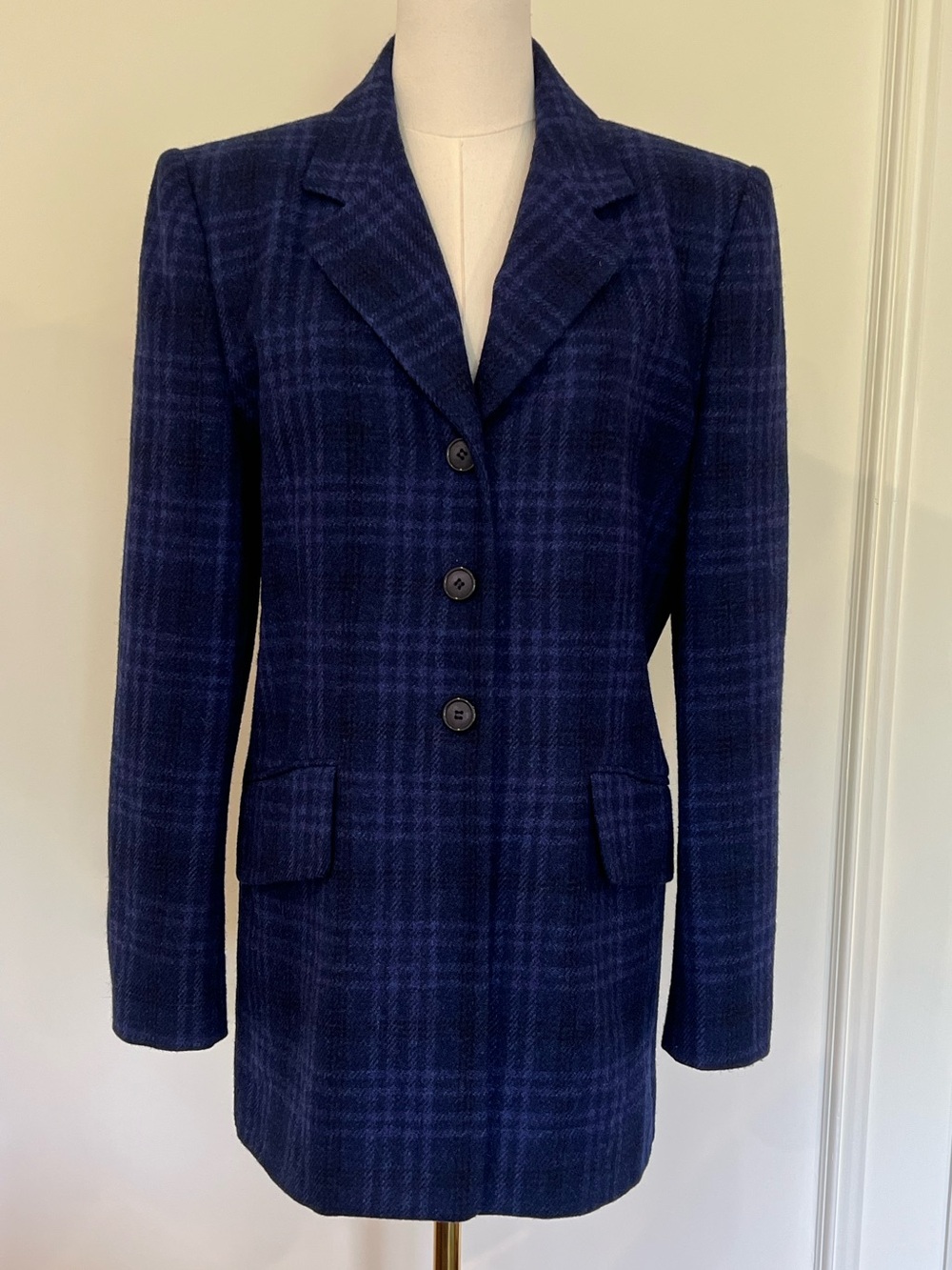 Jones New York Navy Plaid Wool Blazerā Coat Countryside Classics Sz 10